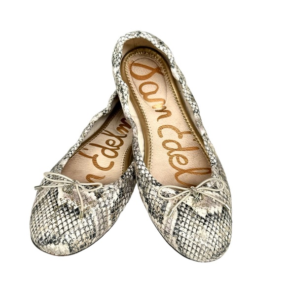 Sam Edelman Felicia Snakeskin Print Leather Metallic Accent Ballet Flats Women’s - Picture 1 of 15